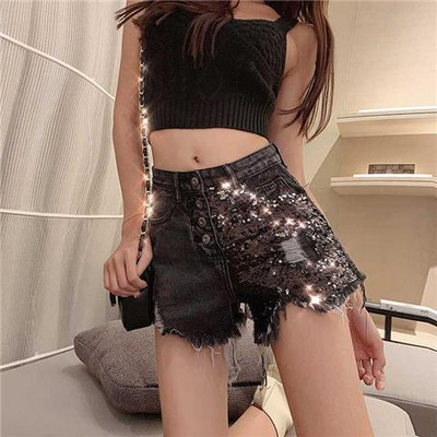 Džinsu šorti Sieviešu fliteļi Vasarā ar augstu vidukli brīvi, vispiemērotākie, plati kāju pušķi Karsti, vienkārši korejiešu stila saplēsti apģērbi S-5XL sievietēm