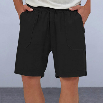 2024 Нови мъжки памучни ленени къси панталони Мъжки летни дишащи едноцветни ленени панталони Фитнес Streetwear S-3XL