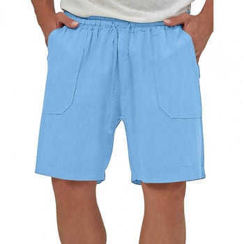 2024 Нови мъжки памучни ленени къси панталони Мъжки летни дишащи едноцветни ленени панталони Фитнес Streetwear S-3XL