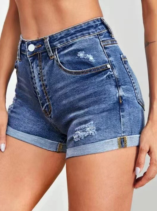 Női, magas derekú mosott és hordott egyenes farmer rövidnadrág S--2XL