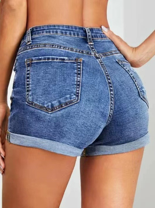 Női, magas derekú mosott és hordott egyenes farmer rövidnadrág S--2XL