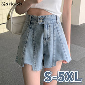 Sieviešu džinsa šorti S-5XL Neregulāri estētiski vasaras maisi ielu apģērbi Tīri korejiešu stila plāni, seksīgi, platām kājiņām, ikdienišķs vintage ikdienas apģērbs