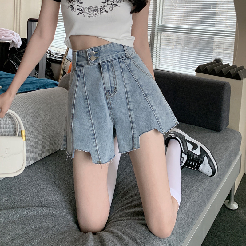 Sieviešu džinsa šorti S-5XL Neregulāri estētiski vasaras maisi ielu apģērbi Tīri korejiešu stila plāni, seksīgi, platām kājiņām, ikdienišķs vintage ikdienas apģērbs