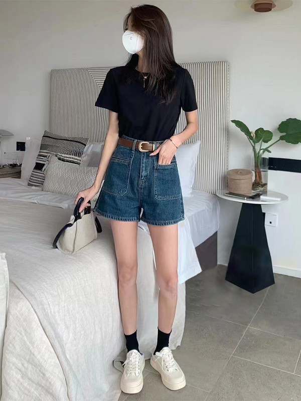 S-5XL Džinsu šorti Sievietēm Vasaras Kabatas Vintage Vispārpiemērots Skolniecei Ērta Mode Atpūta Vienkāršs Augsts viduklis Solid Basic