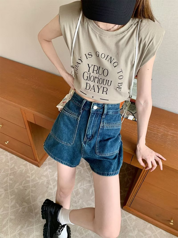 S-5XL Džinsu šorti Sievietēm Vasaras Kabatas Vintage Vispārpiemērots Skolniecei Ērta Mode Atpūta Vienkāršs Augsts viduklis Solid Basic