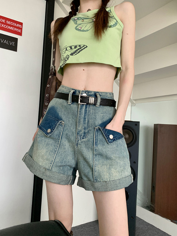 S-5XL traper kratke hlače Ženske džepove visokog struka s gradijentnom bojom Moda u svim kombinacijama Elegantna jednostavna Školarka Slobodno vrijeme Korejski stil Chic