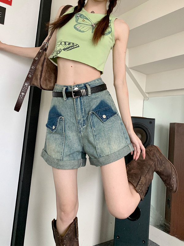 S-5XL traper kratke hlače Ženske džepove visokog struka s gradijentnom bojom Moda u svim kombinacijama Elegantna jednostavna Školarka Slobodno vrijeme Korejski stil Chic