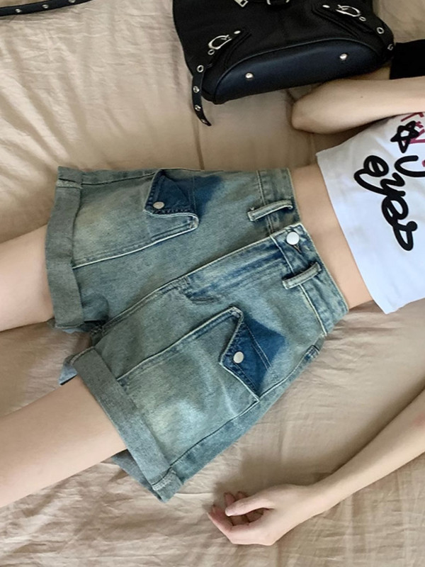 S-5XL traper kratke hlače Ženske džepove visokog struka s gradijentnom bojom Moda u svim kombinacijama Elegantna jednostavna Školarka Slobodno vrijeme Korejski stil Chic