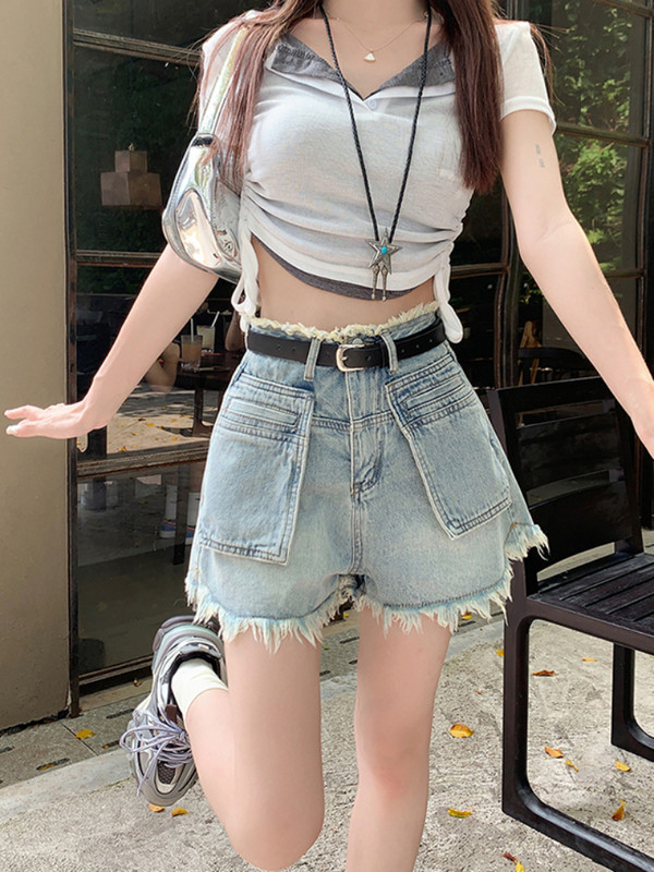 Magas derekú rövidnadrág Női Nyári S-5XL Bojtzsebek Mindenre passzoló Divat Szabadidő Iskolás Utcai Ruha Egyszerű Elegáns Kényelmes