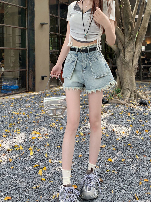 Magas derekú rövidnadrág Női Nyári S-5XL Bojtzsebek Mindenre passzoló Divat Szabadidő Iskolás Utcai Ruha Egyszerű Elegáns Kényelmes