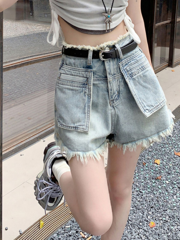 Magas derekú rövidnadrág Női Nyári S-5XL Bojtzsebek Mindenre passzoló Divat Szabadidő Iskolás Utcai Ruha Egyszerű Elegáns Kényelmes