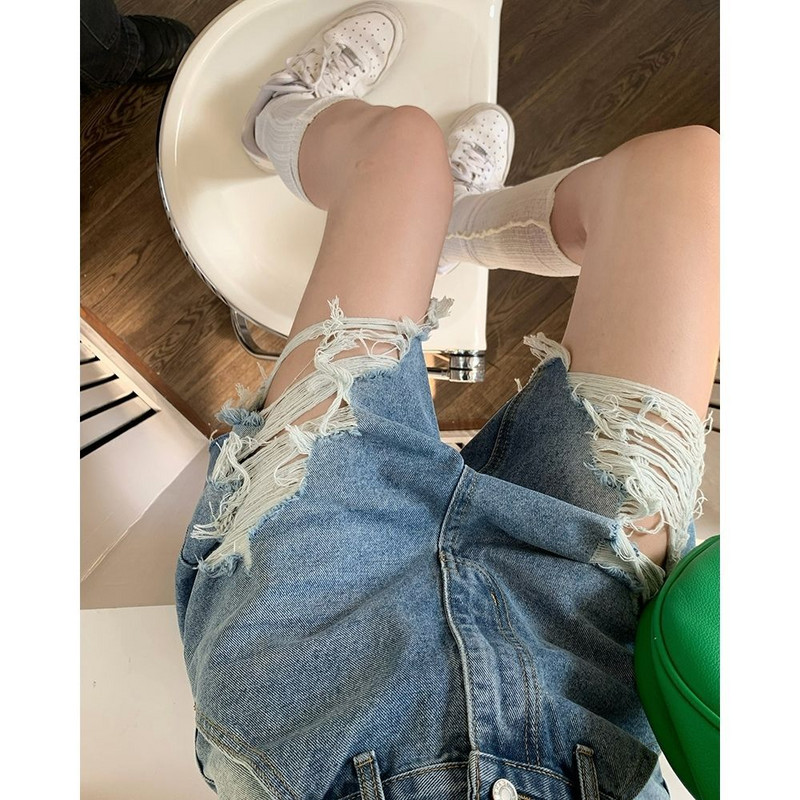 S-5Xl džinsu šorti sievietēm ar augstu vidukli ar caurumu Džinsi Šorti Vasaras ielas apģērbs Korejas vintage satrauktas platas īsas bikses Jauns