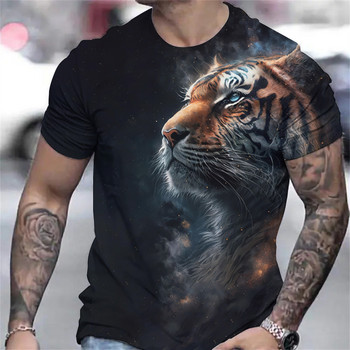 Тениска с принт на тигър 3D животно Мъжки ризи Летни мъжки пуловер с къси ръкави Големи тениски Мъжко облекло