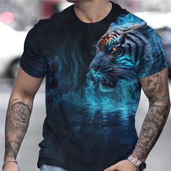 Тениска с принт на тигър 3D животно Мъжки ризи Летни мъжки пуловер с къси ръкави Големи тениски Мъжко облекло