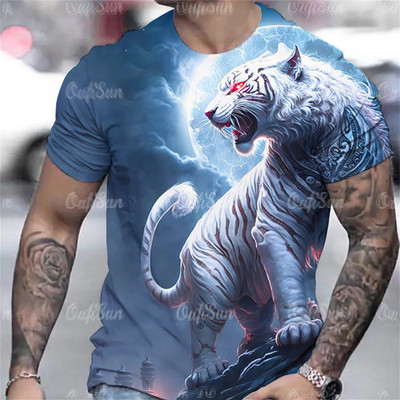 Tigrismintás póló 3D Állat Férfi Ingek Nyári Rövid ujjú Férfi Pulóver Túlméretes felsők Pólók Férfi Ruházat