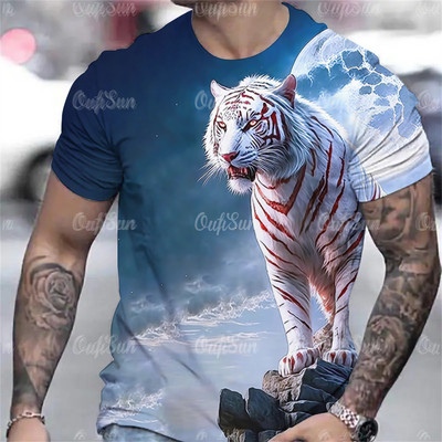 Tigrismintás póló 3D Állat Férfi Ingek Nyári Rövid ujjú Férfi Pulóver Túlméretes felsők Pólók Férfi Ruházat