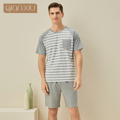 Svītrainas vīriešu pidžamas Vīriešu svītrains trikotāžas kokvilnas mājas uzvalks vasaras mājai Vienkārša stila vīriešu pidžamas svītraina vīriešu pidžama