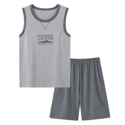 Új kötött pamut férfi pizsama szett nyári ujjatlan hálóruha nagy M-4XL szabadidő öltönyök hálóruha férfi pizsama