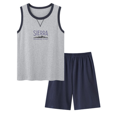 Új kötött pamut férfi pizsama szett nyári ujjatlan hálóruha nagy M-4XL szabadidő öltönyök hálóruha férfi pizsama