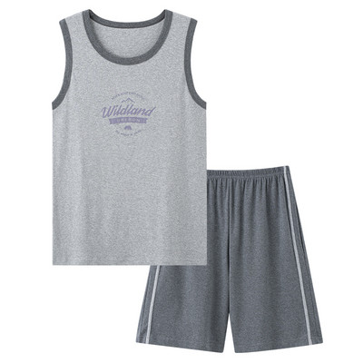 Új kötött pamut férfi pizsama szett nyári ujjatlan hálóruha nagy M-4XL szabadidő öltönyök hálóruha férfi pizsama