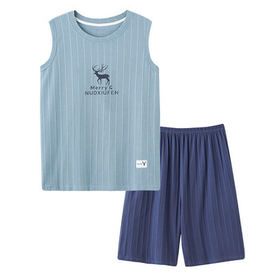 Új kötött pamut férfi pizsama szett nyári ujjatlan hálóruha nagy M-4XL szabadidő öltönyök hálóruha férfi pizsama