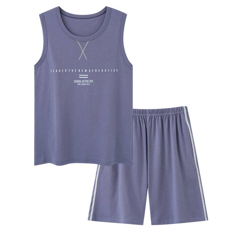 Új kötött pamut férfi pizsama szett nyári ujjatlan hálóruha nagy M-4XL szabadidő öltönyök hálóruha férfi pizsama