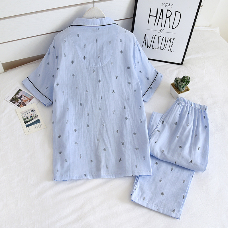 Nova muška pidžama, dvodijelna, proljeće i ljeto, 100% pamuk gaza, hlače kratkih rukava, tanke ležerne kućne odjeće, navlake, muške pidžame