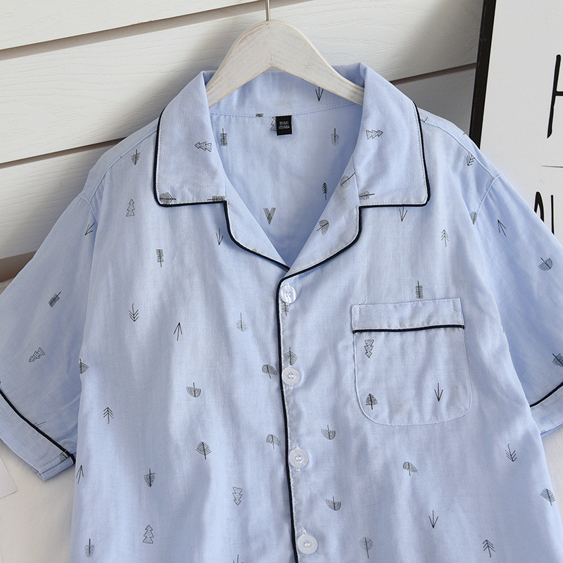 Nova muška pidžama, dvodijelna, proljeće i ljeto, 100% pamuk gaza, hlače kratkih rukava, tanke ležerne kućne odjeće, navlake, muške pidžame