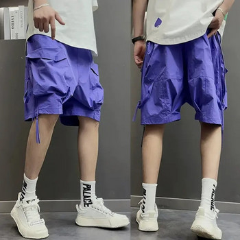 Мъжко облекло Летни ежедневни карго къси панталони Джобове Корейска мода Универсално двустранно облекло Широки панталони Short Homme Streetwear