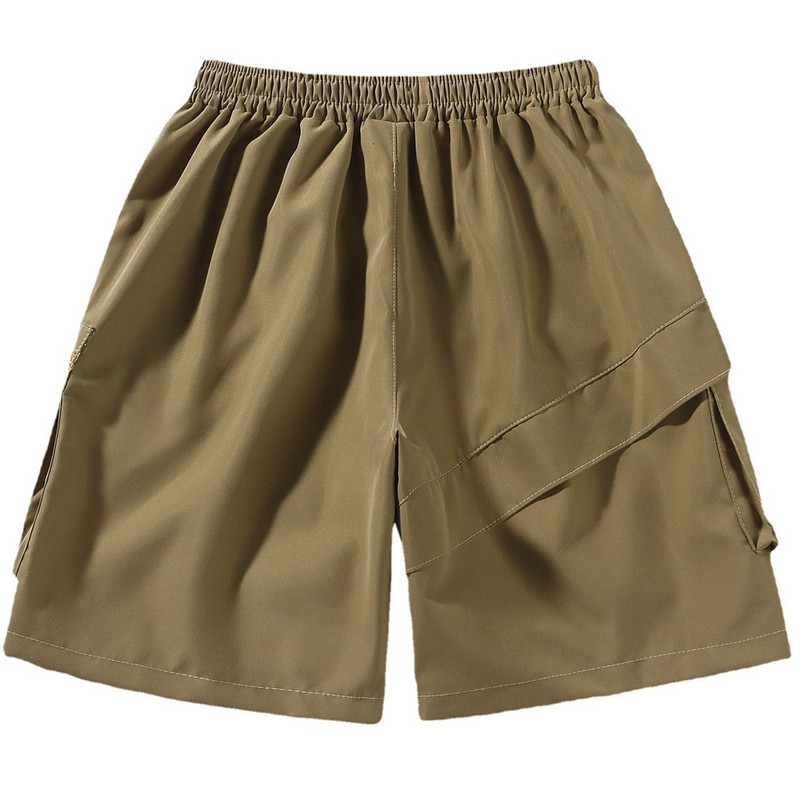 Suvised jääsiidist lühikesed püksid meeste pandlaga vöö vintage mitme taskuga elastne vöökohaga töö lühikesed püksid kiiresti kuivavad Capris püksid mood tänavarõivad