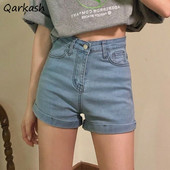Naised kõhnad lühikesed püksid S-5XL Denim Hotsweet Summer Kõik sobivad kõrge vöökohaga Vintage stiilsed tänavarõivad kolledž Lihtne mood seksikad tüdrukud
