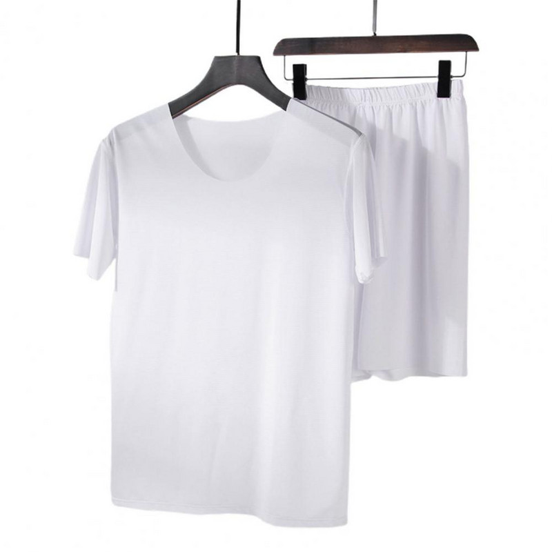 2 gab./komplekts vīriešu pidžamu komplekti vienkrāsains O kakla izgriezums ar īsām piedurknēm elastīga vasaras vīriešu apakšveļa gulēšanai