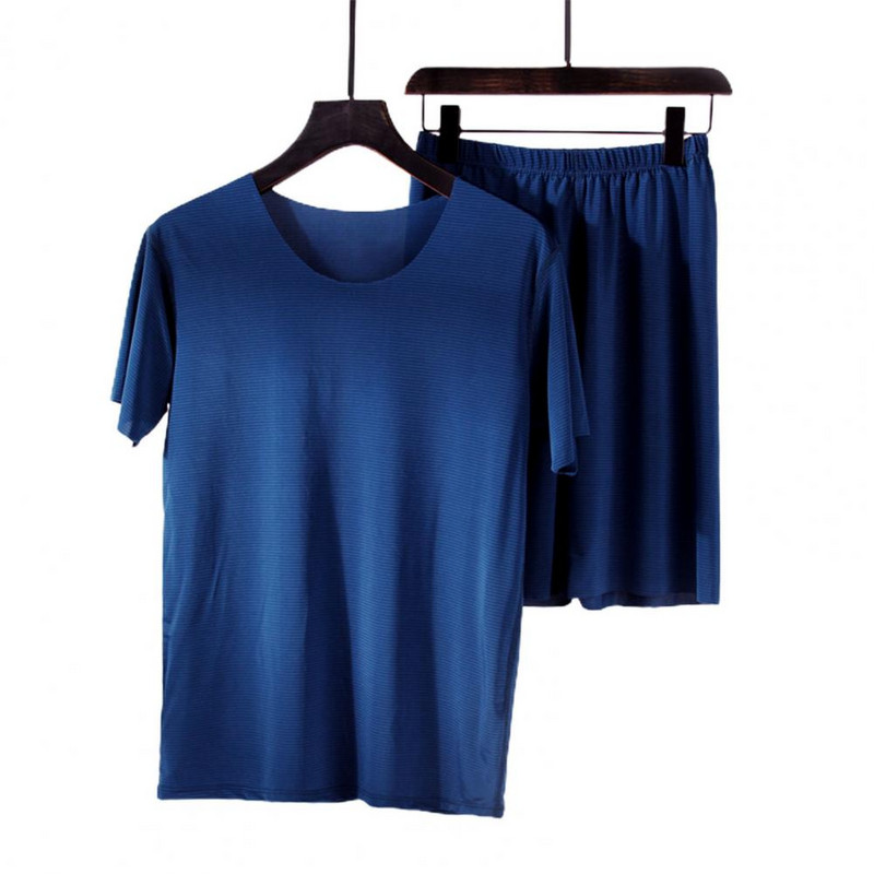 2 gab./komplekts vīriešu pidžamu komplekti vienkrāsains O kakla izgriezums ar īsām piedurknēm elastīga vasaras vīriešu apakšveļa gulēšanai