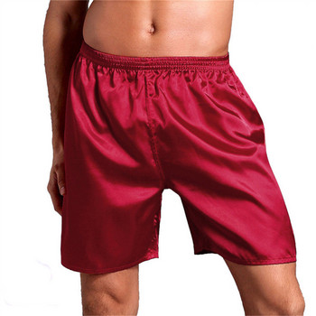 Мъжки ежедневни домашно нощно облекло Копринени сатенени пижами Къси панталони Пижами Панталони за сън Симулирани копринени панталони с пет точки Home Solid Colo