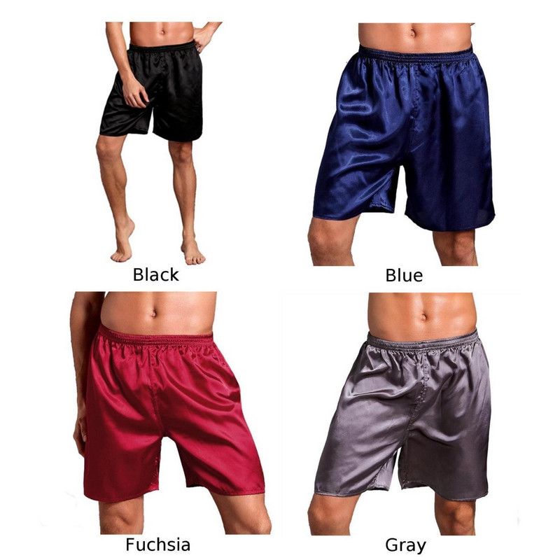 Vīriešu ikdienas Naktsveļa Mājas Naktsveļa Zīda Satīna Pidžamas Šorti Pidžamas Bikses Miega bikses Simulētas Zīda Piecpunktu Bikses Mājas Solid Colo