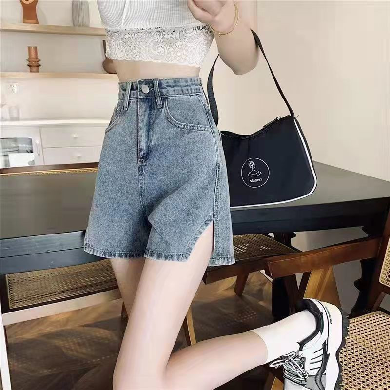 Naiste lühikesed püksid, stiilsed S-5XL, teksadisain vabaaja kõrge vöökohaga suvine, kõik sobivad Lihtsad sirged õpilased, vanad, õrnad küljelõhised Ulzzang