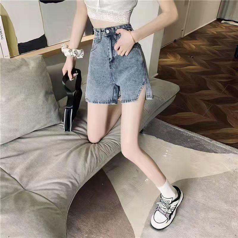 Naiste lühikesed püksid, stiilsed S-5XL, teksadisain vabaaja kõrge vöökohaga suvine, kõik sobivad Lihtsad sirged õpilased, vanad, õrnad küljelõhised Ulzzang