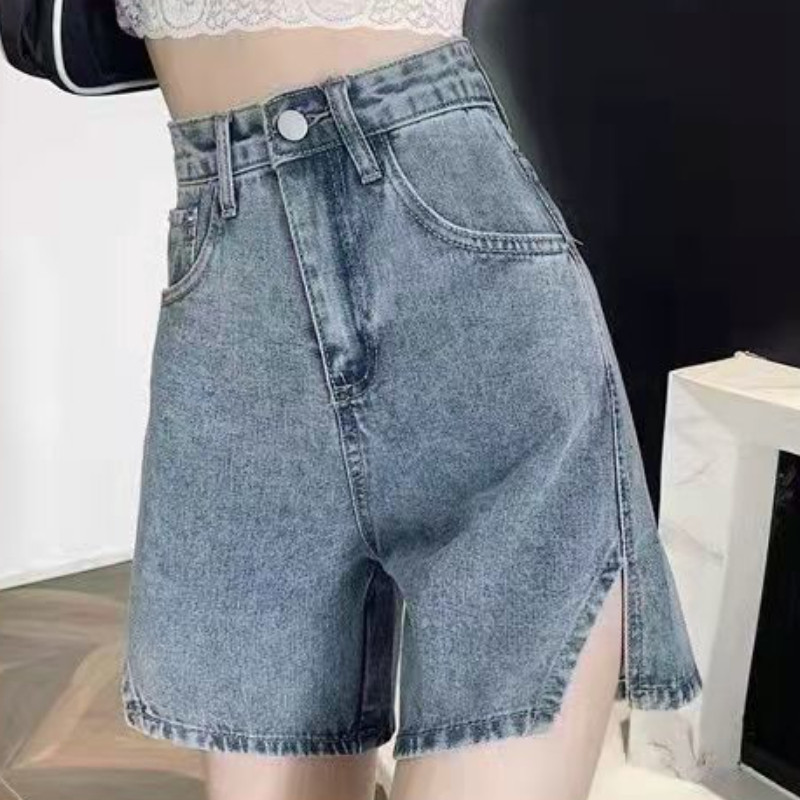 Naiste lühikesed püksid, stiilsed S-5XL, teksadisain vabaaja kõrge vöökohaga suvine, kõik sobivad Lihtsad sirged õpilased, vanad, õrnad küljelõhised Ulzzang