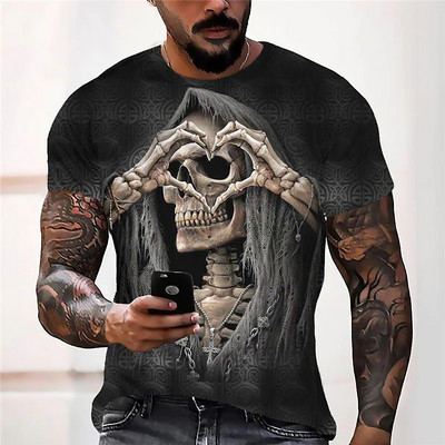 Vintage vīriešu galvaskausa T krekls 3d Print Skull Death T-krekli vīriešiem Šausmu ar īsām piedurknēm Lielizmēra topi T krekls Vīriešu apģērbs Goku