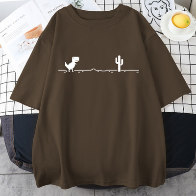 Mosaic Game Cactus Little Dinosaur Muške Crtići kratkih rukava Ležerne kreativne majice Prevelika prozračna muška pamučna odjeća