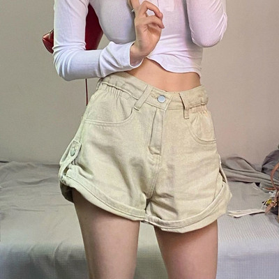 S-4XL Τζιν σορτς Γυναικεία ελαστική μέση Hotsweet Καλοκαίρι Νέο κοριτσίστικο ίσιο βερίκοκο παντός αγώνα Διαδεδομένες νεαρές Casual Ulzzang Ins