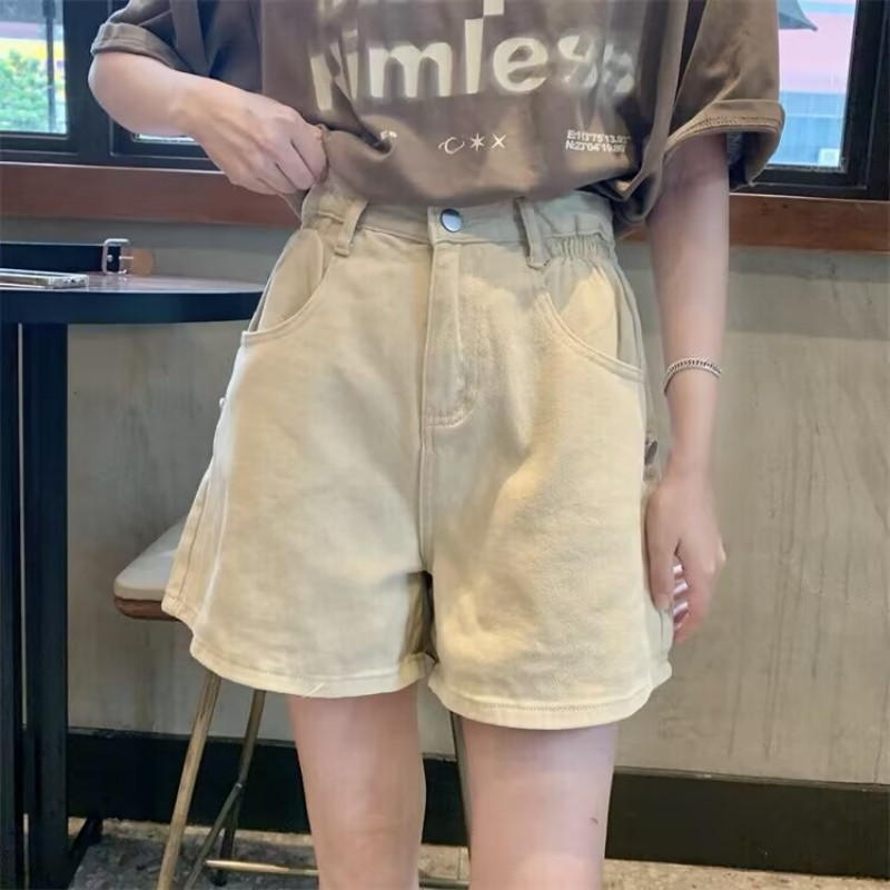 S-4XL Τζιν σορτς Γυναικεία ελαστική μέση Hotsweet Καλοκαίρι Νέο κοριτσίστικο ίσιο βερίκοκο παντός αγώνα Διαδεδομένες νεαρές Casual Ulzzang Ins