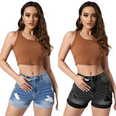 2023 nyár új fekete és kék szakadt farmer rövidnadrág női divat vékony szexi tekercs szegély rövidnadrág farmer S-2XL Drop Shipping