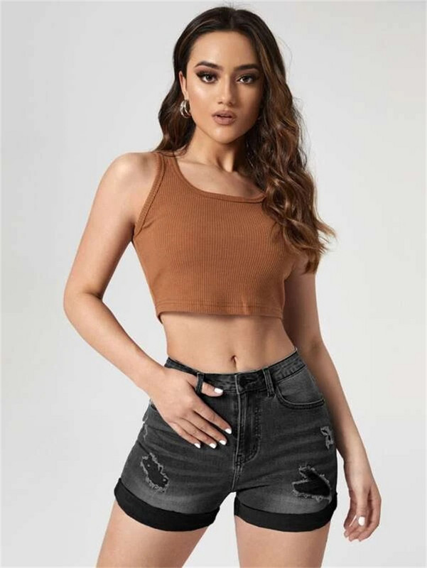 2023 nyár új fekete és kék szakadt farmer rövidnadrág női divat vékony szexi tekercs szegély rövidnadrág farmer S-2XL Drop Shipping