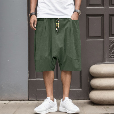 Ikdienas sporta bikses vīriešiem 2023. gada vasaras rudens Ikdienas kokvilnas apgrieztas bikses, brīvas zemas kājstarpes harēma bikses High Street sporta bikses