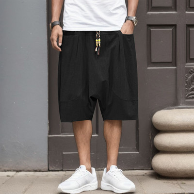 Ikdienas sporta bikses vīriešiem 2023. gada vasaras rudens Ikdienas kokvilnas apgrieztas bikses, brīvas zemas kājstarpes harēma bikses High Street sporta bikses