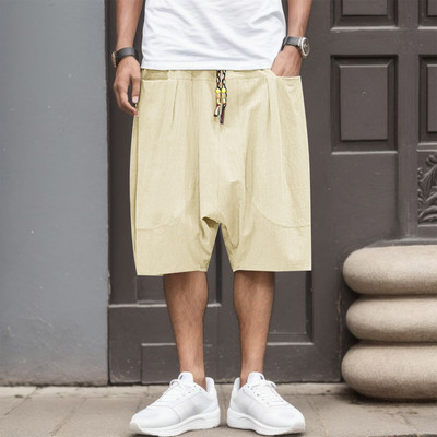 Ikdienas sporta bikses vīriešiem 2023. gada vasaras rudens Ikdienas kokvilnas apgrieztas bikses, brīvas zemas kājstarpes harēma bikses High Street sporta bikses