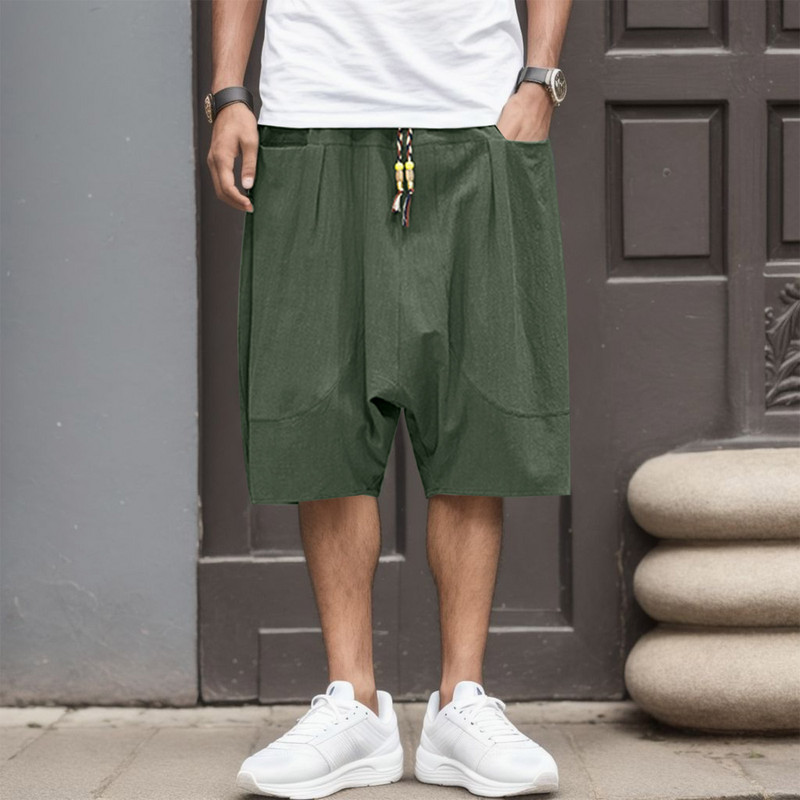 Ikdienas sporta bikses vīriešiem 2023. gada vasaras rudens Ikdienas kokvilnas apgrieztas bikses, brīvas zemas kājstarpes harēma bikses High Street sporta bikses