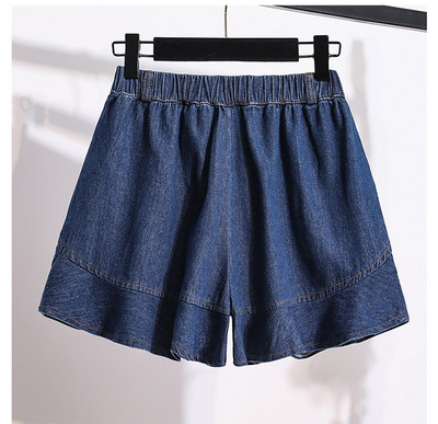 S-5XL Női Kék farmer rövidnadrág Nyári elegáns hullámos szélű fodros magas derekú rövid farmer Oversize alkalmi laza női rövidnadrág meleg nadrág