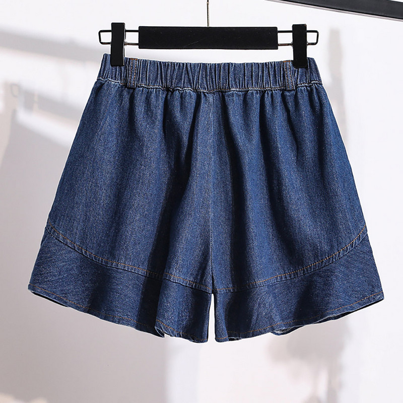 S-5XL Női Kék farmer rövidnadrág Nyári elegáns hullámos szélű fodros magas derekú rövid farmer Oversize alkalmi laza női rövidnadrág meleg nadrág
